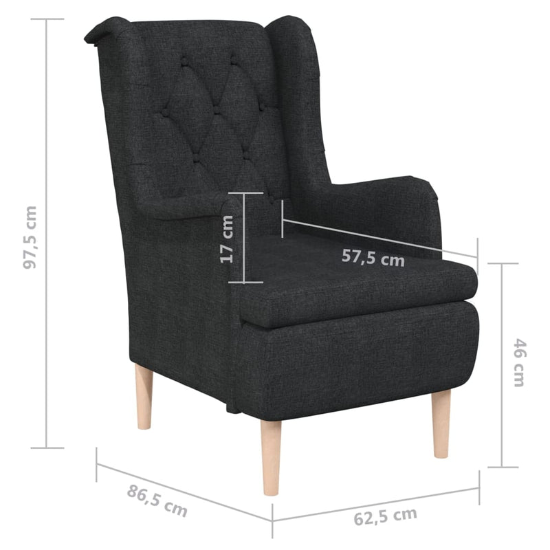 vidaXL Armchair with Solid Rubber Wood Feet Black Fabric