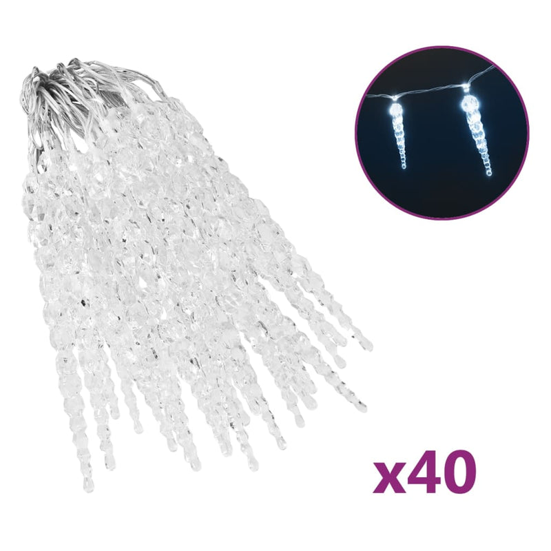 vidaXL Christmas Icicle Lights 40pcs Cold White Acrylic Remote Control