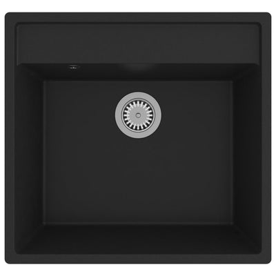vidaXL Kitchen Sink with Overflow Hole Black Granite