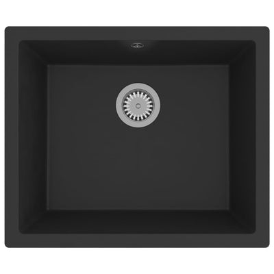 vidaXL Kitchen Sink with Overflow Hole Black Granite