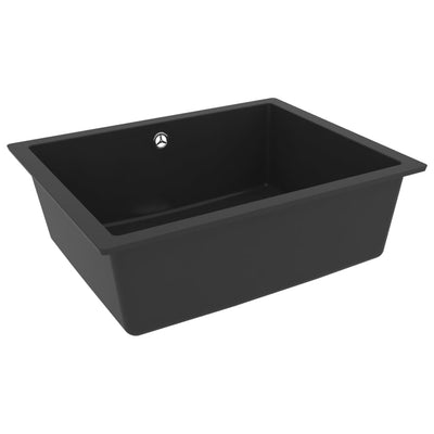 vidaXL Kitchen Sink with Overflow Hole Black Granite