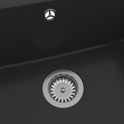 vidaXL Kitchen Sink with Overflow Hole Black Granite