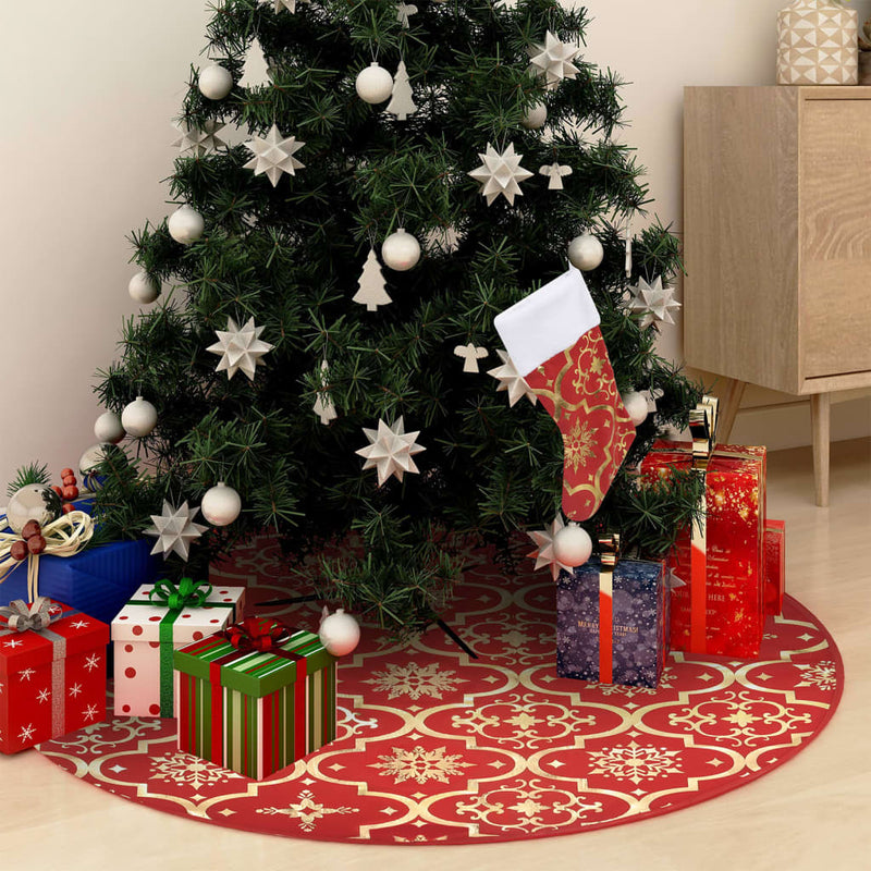 vidaXL Luxury Christmas Tree Skirt with Sock Red 150 cm Fabric
