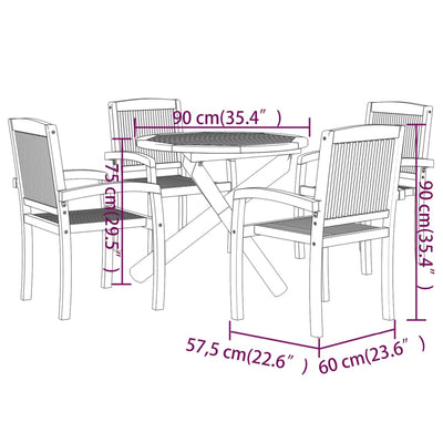 vidaXL 5 Piece Garden Dining Set Solid Wood Teak