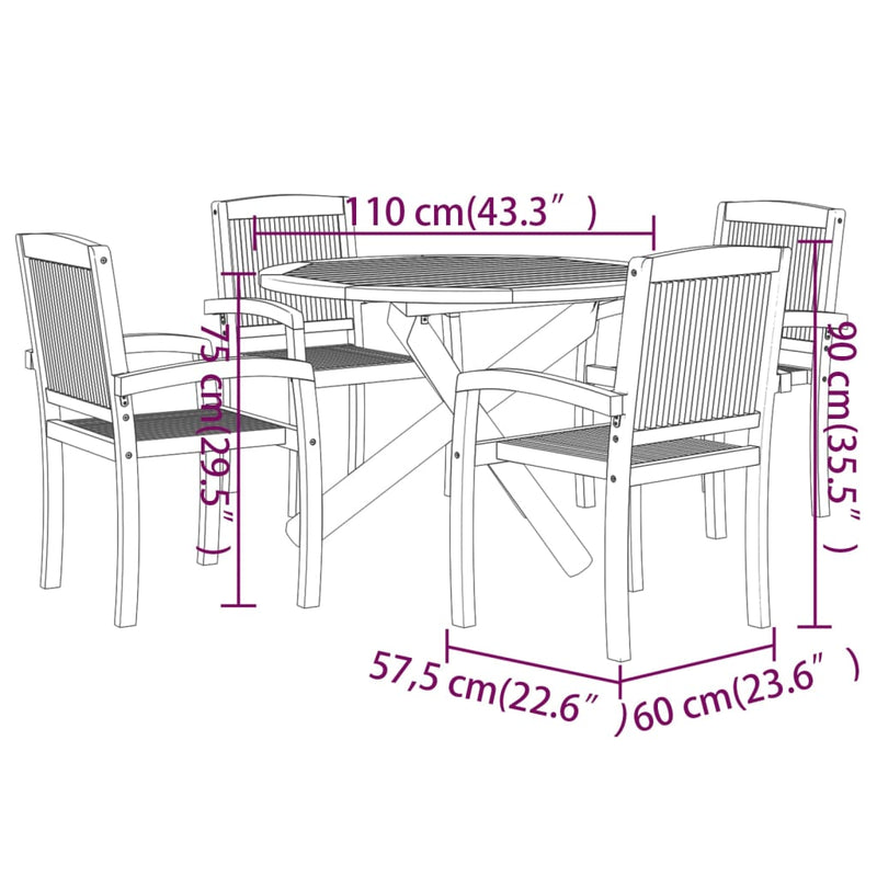 vidaXL 5 Piece Garden Dining Set Solid Wood Teak