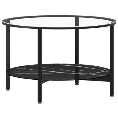vidaXL Tea Table Black and Transparent 70 cm Tempered Glass