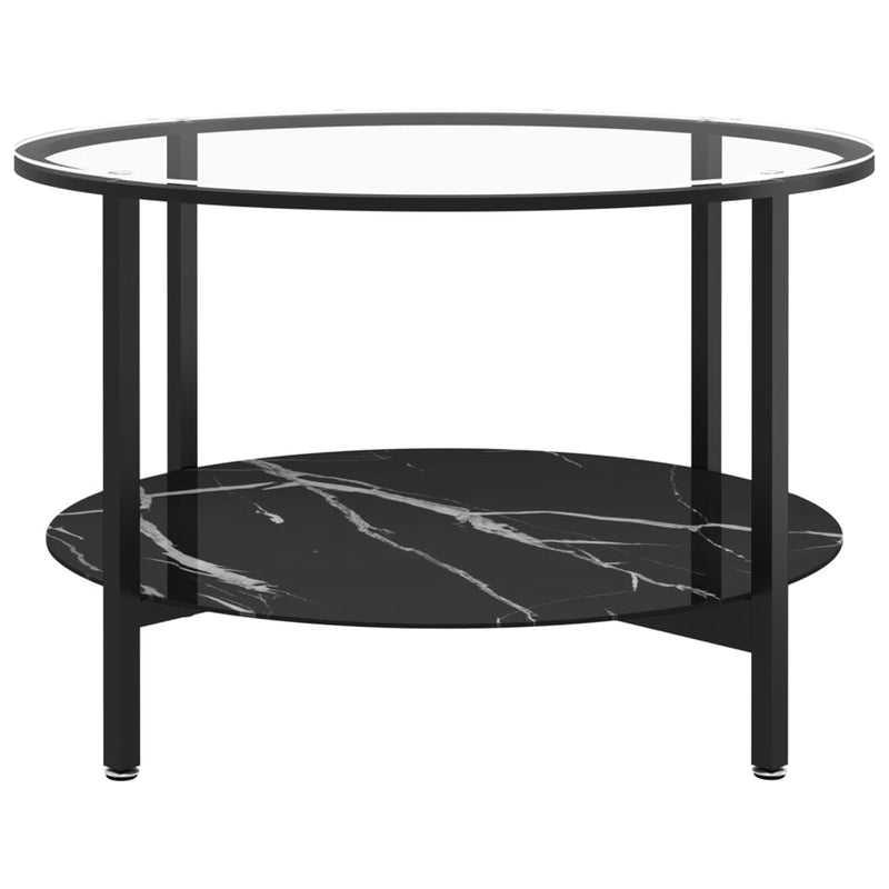 vidaXL Tea Table Black and Transparent 70 cm Tempered Glass