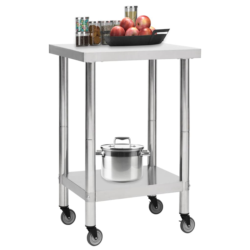vidaXL Kitchen Work Table with Wheels 60x60x85 cm Stainless Steel