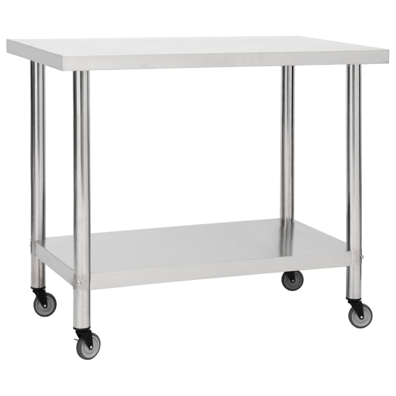 vidaXL Kitchen Work Table with Wheels 60x60x85 cm Stainless Steel