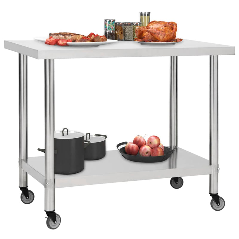 vidaXL Kitchen Work Table with Wheels 60x60x85 cm Stainless Steel