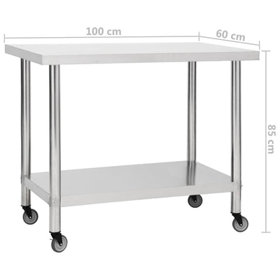vidaXL Kitchen Work Table with Wheels 60x60x85 cm Stainless Steel