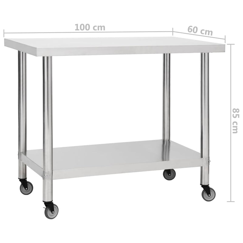 vidaXL Kitchen Work Table with Wheels 60x60x85 cm Stainless Steel