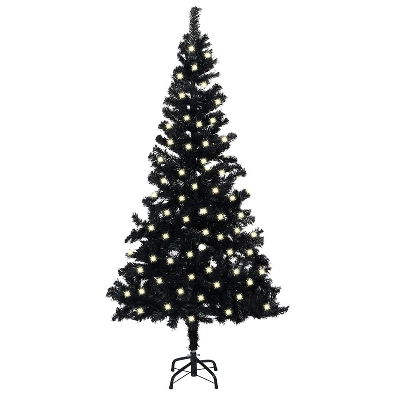 vidaXL Artificial Pre-lit Christmas Tree with Stand Black 240 cm PVC