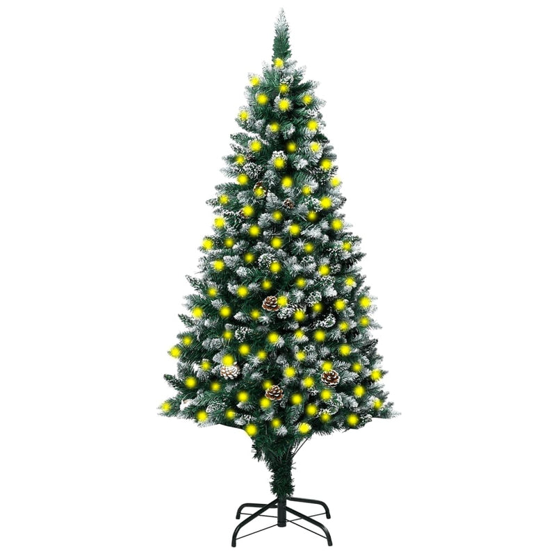 vidaXL Artificial Christmas Tree LEDs&Pine Cones&White Snow 180 cm