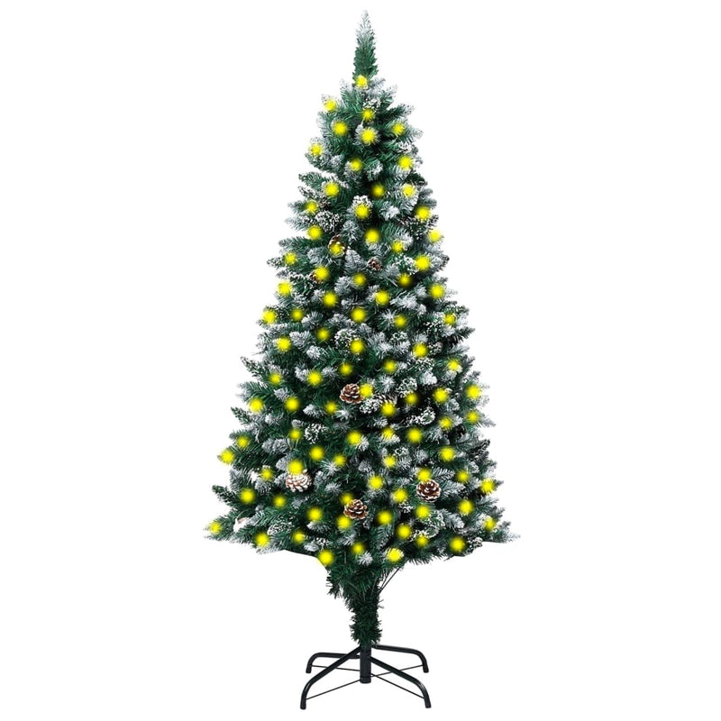 vidaXL Artificial Christmas Tree LEDs&Pine Cones&White Snow 180 cm