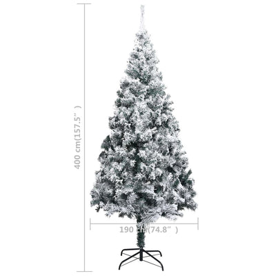 vidaXL Artificial Pre-lit Christmas Tree with Flocked Snow Green 400 cm PVC
