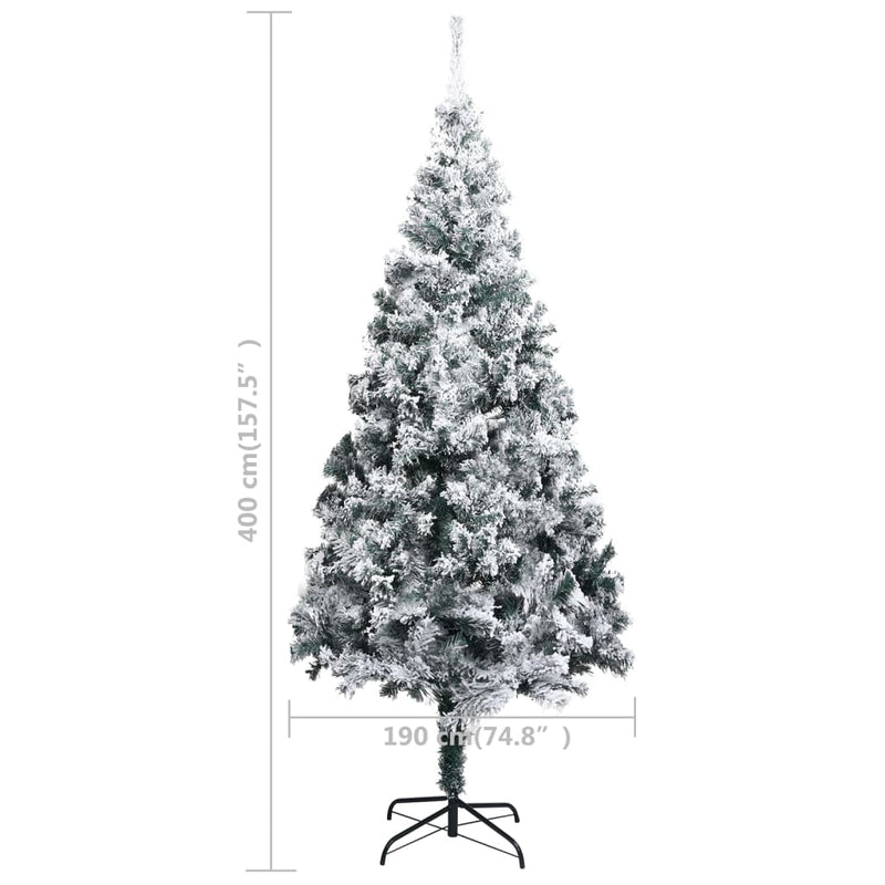 vidaXL Artificial Pre-lit Christmas Tree with Flocked Snow Green 400 cm PVC