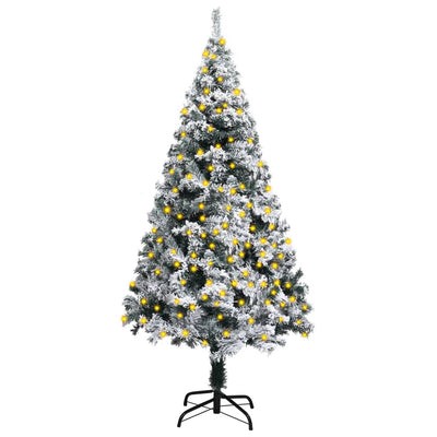vidaXL Artificial Pre-lit Christmas Tree with Flocked Snow Green 240 cm