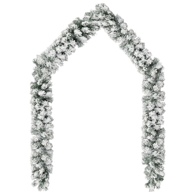 vidaXL Christmas Garland with LEDs&Flocked Snow Green 5 m PVC