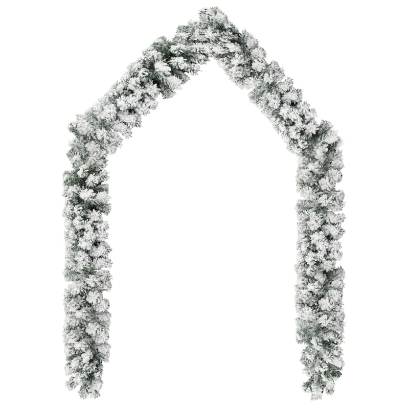 vidaXL Christmas Garland with LEDs&Flocked Snow Green 5 m PVC