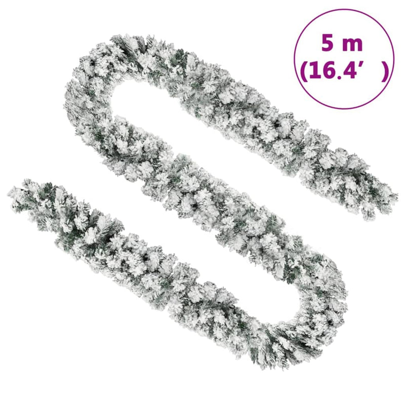 vidaXL Christmas Garland with LEDs&Flocked Snow Green 5 m PVC