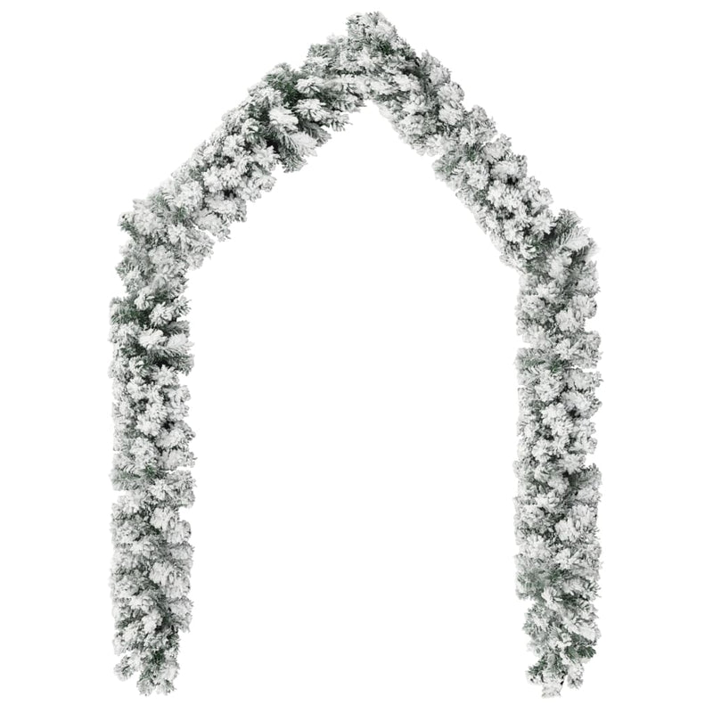 vidaXL Christmas Garland with LEDs&Flocked Snow Green 5 m PVC