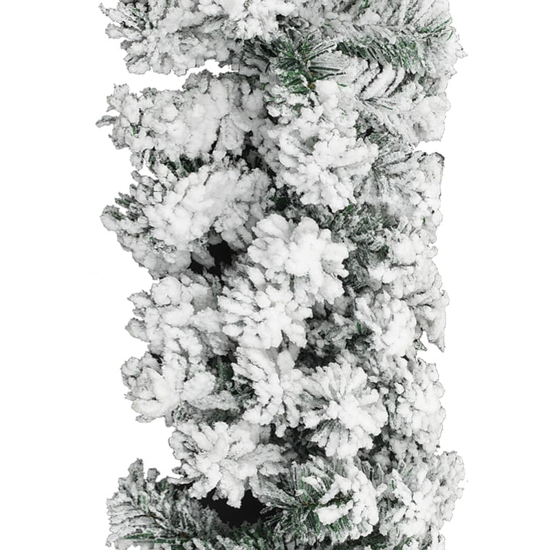 vidaXL Christmas Garland with LEDs&Flocked Snow Green 5 m PVC