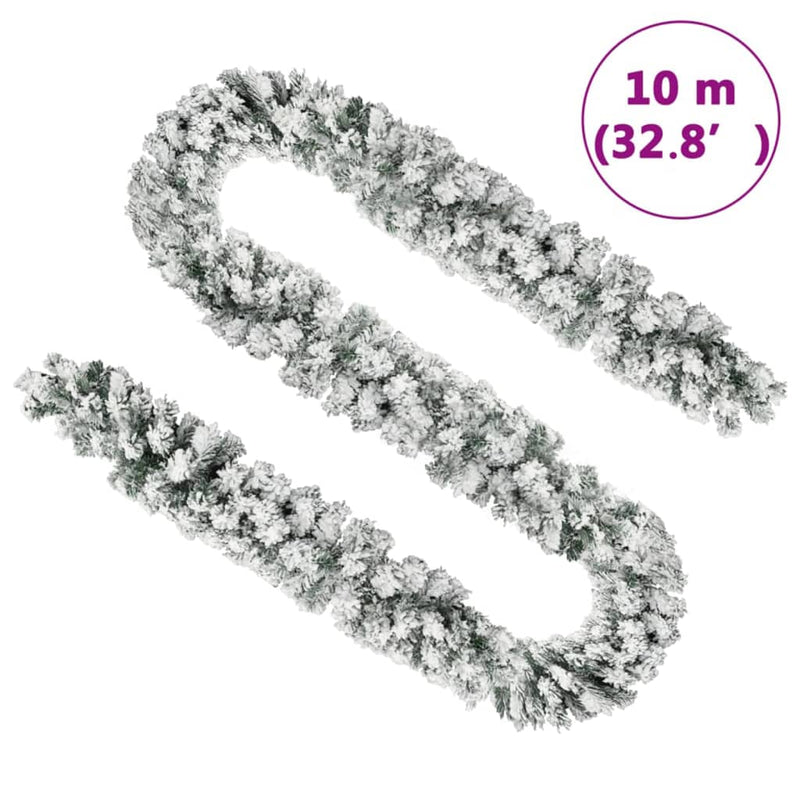 vidaXL Christmas Garland with LEDs&Flocked Snow Green 5 m PVC