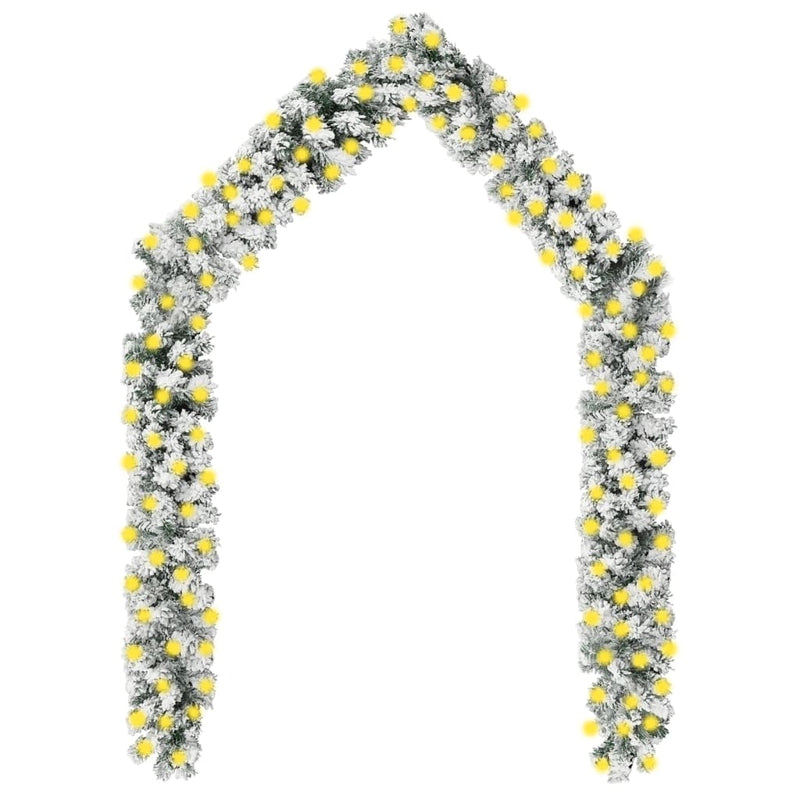vidaXL Christmas Garland with LEDs&Flocked Snow Green 5 m PVC