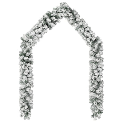 vidaXL Christmas Garland with LEDs&Flocked Snow Green 5 m PVC