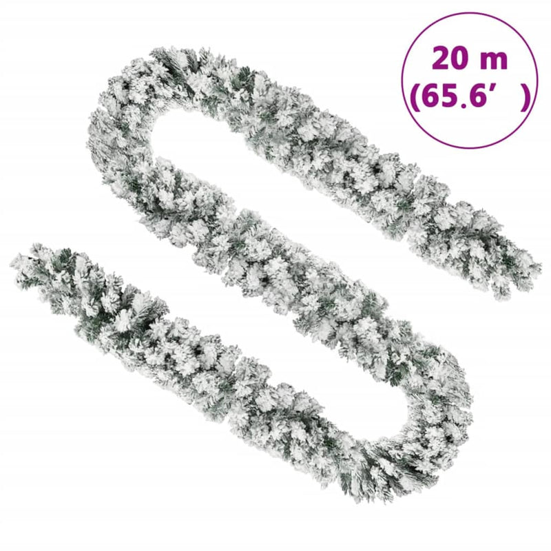 vidaXL Christmas Garland with LEDs&Flocked Snow Green 5 m PVC