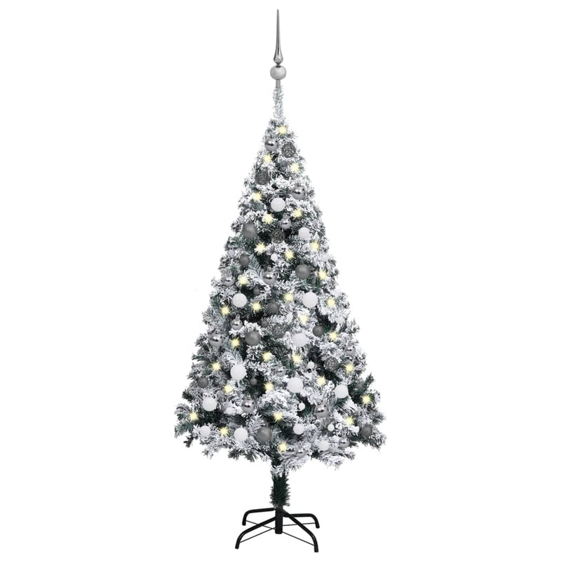vidaXL Artificial Pre-lit Christmas Tree with Ball Set Green 150 cm PVC