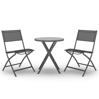 vidaXL 3 Piece Folding Bistro Set Steel Grey