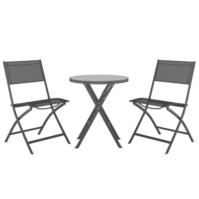 vidaXL 3 Piece Folding Bistro Set Steel Grey