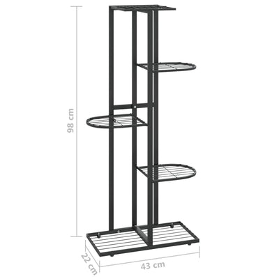 vidaXL 5-Floor Flower Stand 43x22x98 cm Black Metal