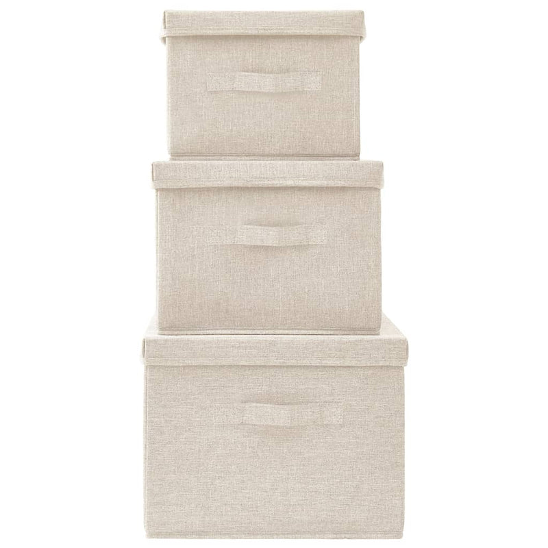 vidaXL Stackable Storage Box Set of 3 Piece Fabric Cream