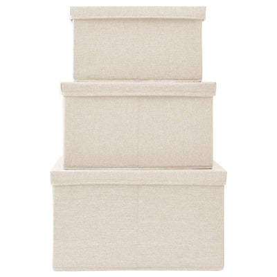 vidaXL Stackable Storage Box Set of 3 Piece Fabric Cream