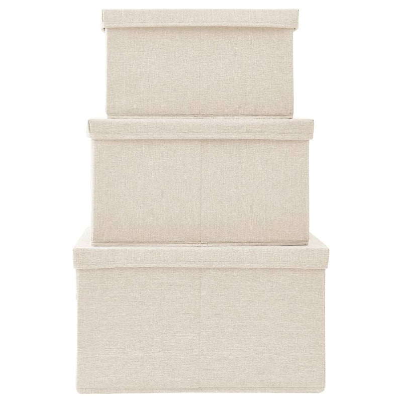 vidaXL Stackable Storage Box Set of 3 Piece Fabric Cream