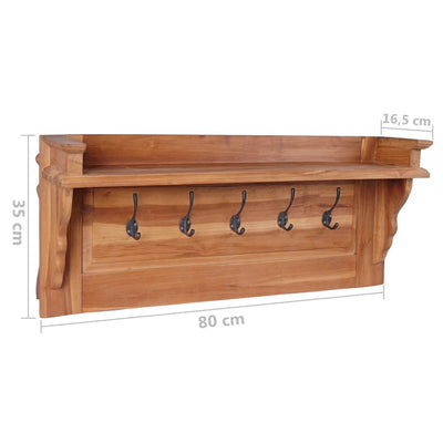 vidaXL Wall Mounted Coat Rack 80x16.5x35 cm Solid Teak Wood