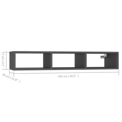 vidaXL Wall Shelf Grey 102x30x17 cm Engineered Wood