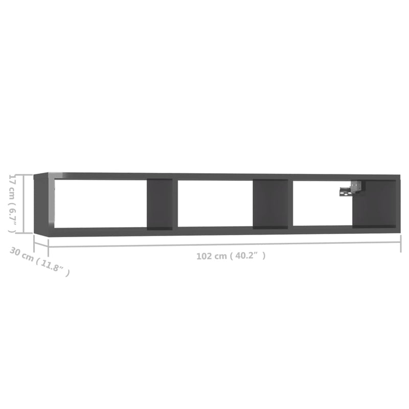 vidaXL Wall Shelf Grey 102x30x17 cm Engineered Wood