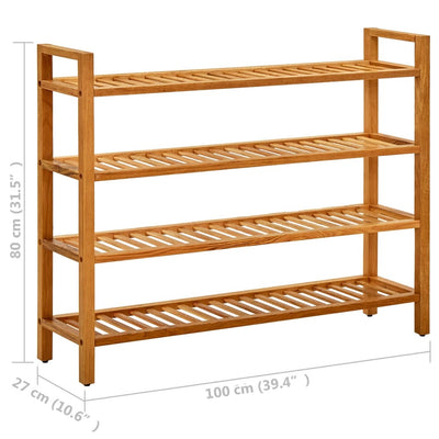 vidaXL Shoe Rack with 2 Shelves 100x27x40 cm Solid Oak Wood