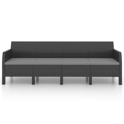 vidaXL 4-Seater Garden Sofa with Cushions Anthracite PP Rattan