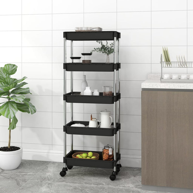 vidaXL 5-Tier Kitchen Trolley Black 42x29x128 cm Iron and ABS