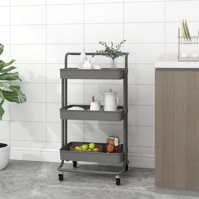 vidaXL 3-Tier Kitchen Trolley Black 42x35x85 cm Iron and ABS