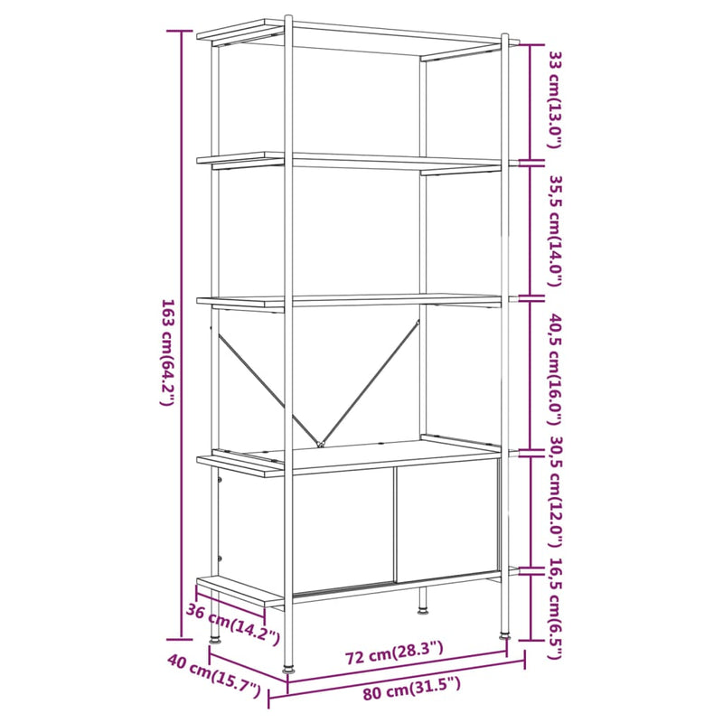 vidaXL 5-Tier Shelving Unit with Cabinet 80x40x163 cm Steel and Engineered Wood
