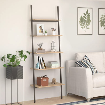 vidaXL 5-Tier Leaning Shelf Dark Brown and Black 64x35x185 cm