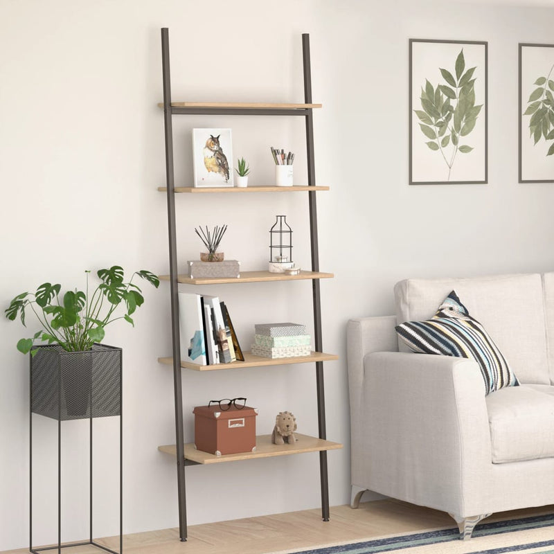 vidaXL 5-Tier Leaning Shelf Dark Brown and Black 64x35x185 cm