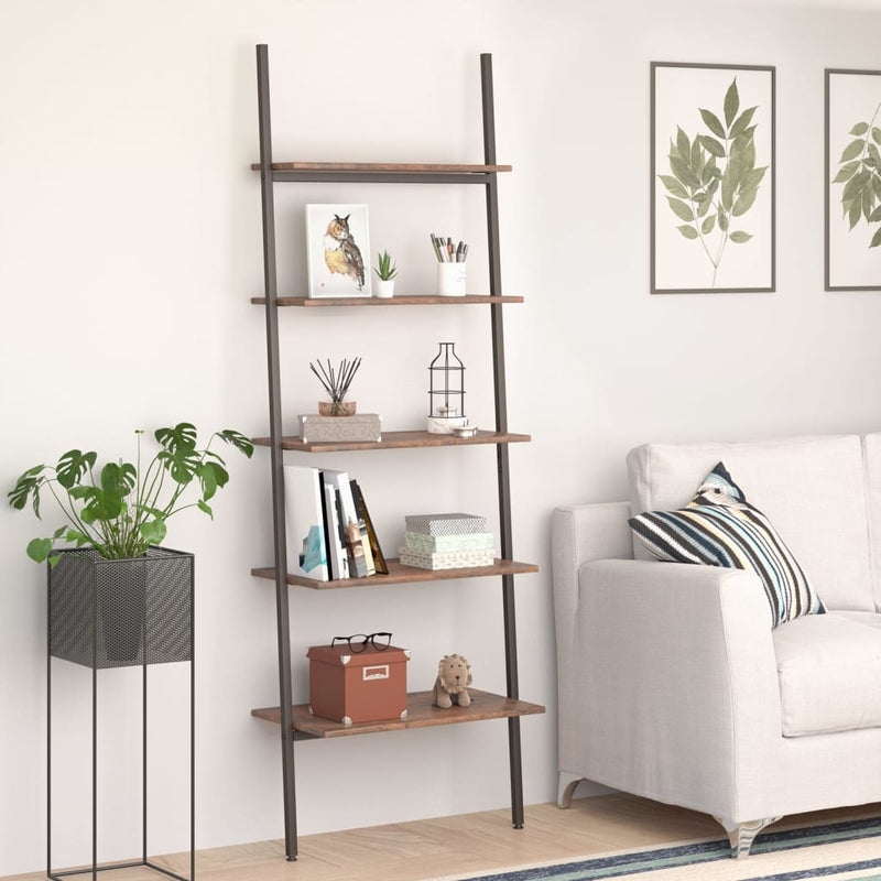 vidaXL 5-Tier Leaning Shelf Dark Brown and Black 64x35x185 cm