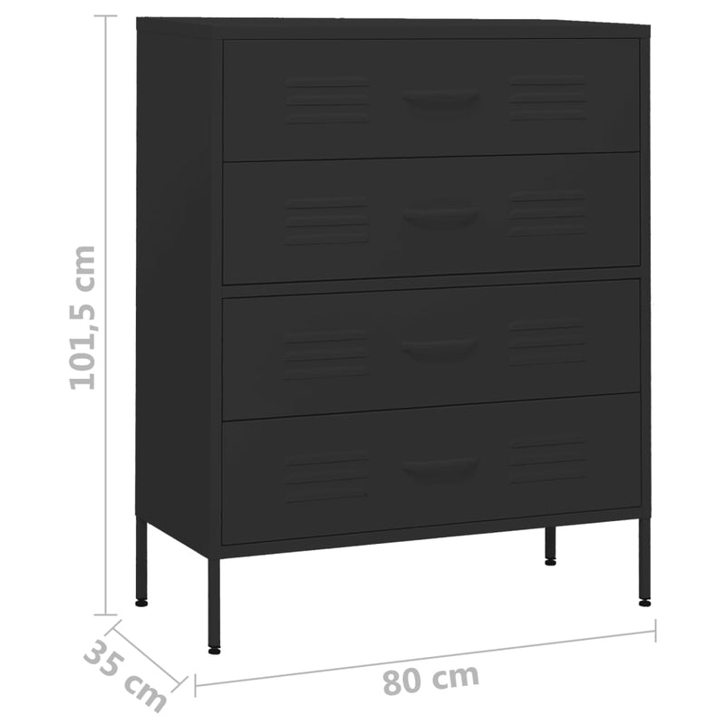 vidaXL Chest of Drawers Black 80x35x101.5 cm Steel